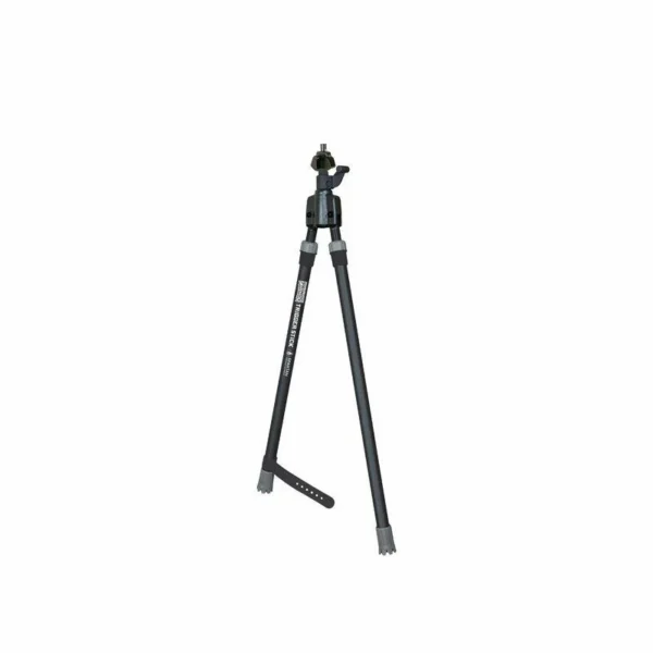 Primos Trigger Stick Gun Mounted Bipod, black, front view with legs extended