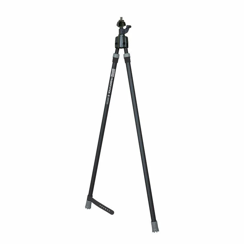primary-21221 Primos Trigger Stick Gun Mounted Bipod Tall, black front view with extended legs and top mount