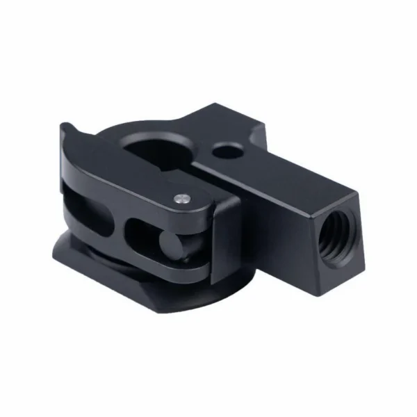 Primos Heavy Optics Adapter, black adapter in angled top view with clamp and threaded opening