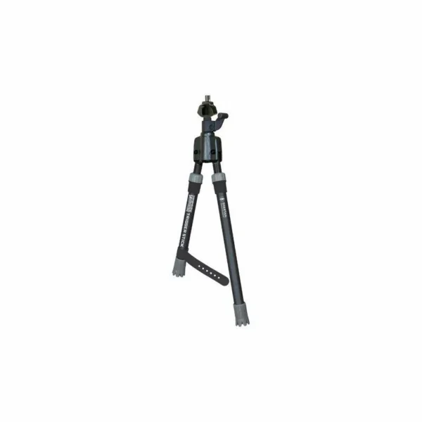 Primos Trigger Stick Gun Mounted Bipod, black and gray front view with adjustable legs