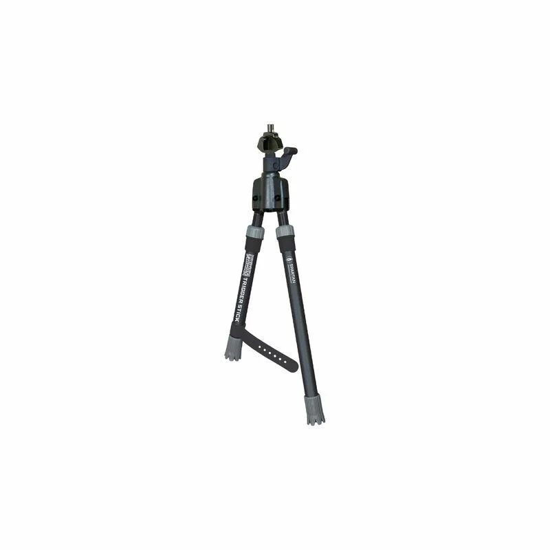 primary-21230 Primos Trigger Stick Gun Mounted Bipod, black and gray front view with adjustable legs