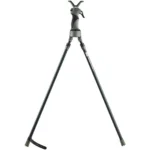 Primos Trigger Stick X Bipod Camo, front view with long dark spread legs and V-shaped rest