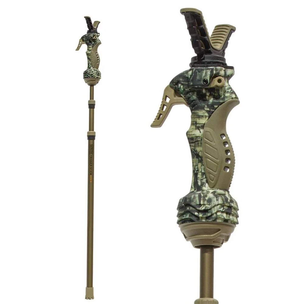 primary-21242 Primos GEN3 MonoPod Trigger Stick, full-length view with camouflage handle detail beside it
