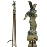 Primos GEN3 TriPod Trigger Stick, tall tripod beside close-up of camouflage handle and rest