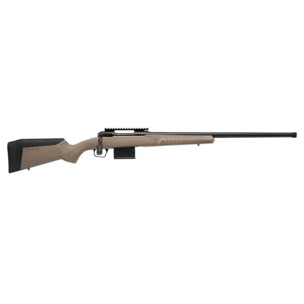 Savage Arms SAV 110 TACTICAL DESERT, full right-side view with tan stock and black barrel