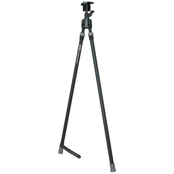 Primos Trigger Stick Gun Mounted Bipod Tall, black front view with legs extended