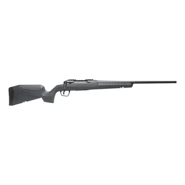 Savage Arms SAV AXIS 2 CMP gray rifle, right-side view with black stock, bolt and long barrel