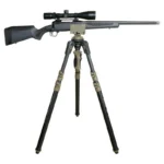 Primos Trigger Stick Apex Carbon Fiber tripod, front view supporting a scoped rifle