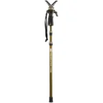 Primos Trigger Stick Vantage Monopod, front view in olive green with V-shaped rest and wrist strap