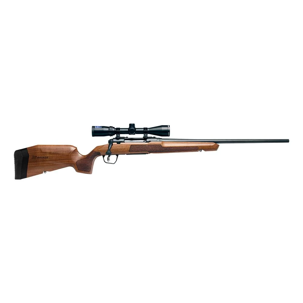 primary-21330 Savage Arms SAV AXIS 2 XP HRDWD, right-side view with wood stock, black barrel and mounted scope