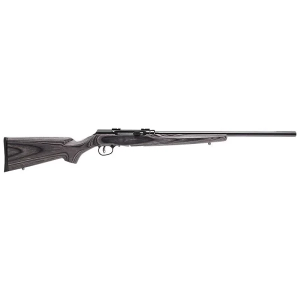 Savage Arms A17 Target Sporter Rifle grey wood stock and black barrel, full side view