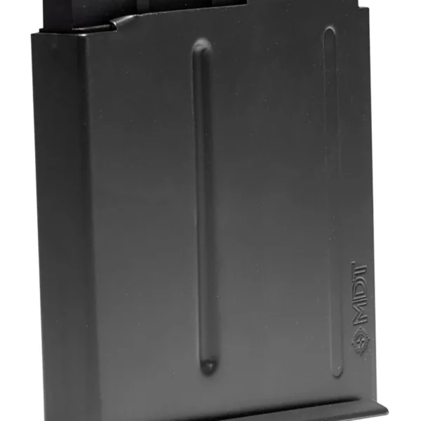 Savage Arms 110/111 AICS rifle magazine, black front view with raised side ribs