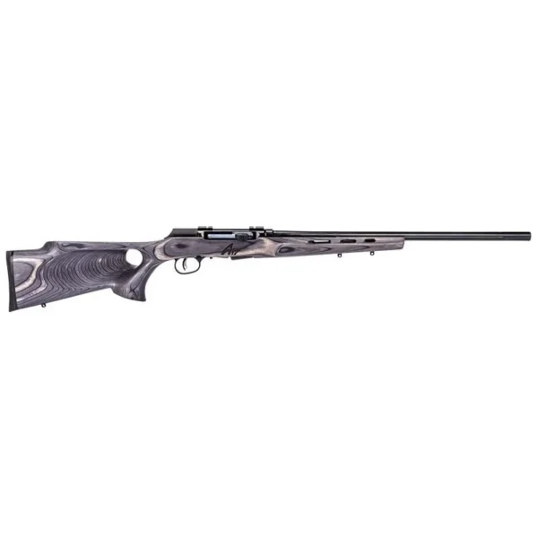 Savage Arms SAV A17 TRGT LAM THMBHLE rifle, left side with grey thumbhole stock and black barrel