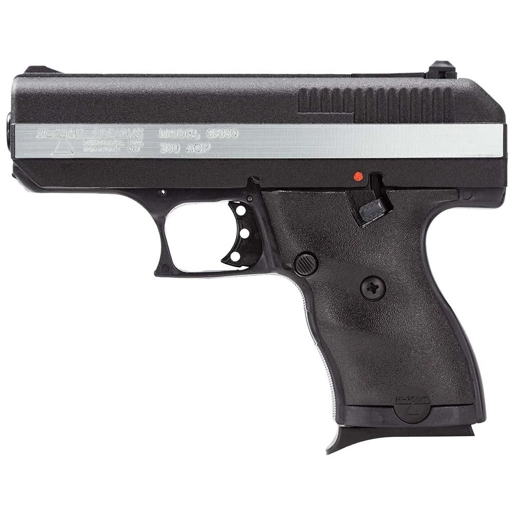 primary-2135 Hi-Point CF-380, two-tone left-side view with black frame and silver slide