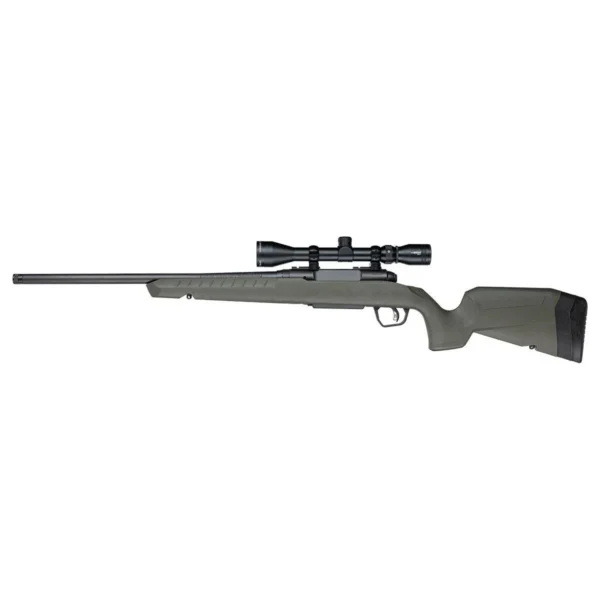 Savage AXIS 2 XP Green Rifle right-side view with green stock, black barrel and mounted scope