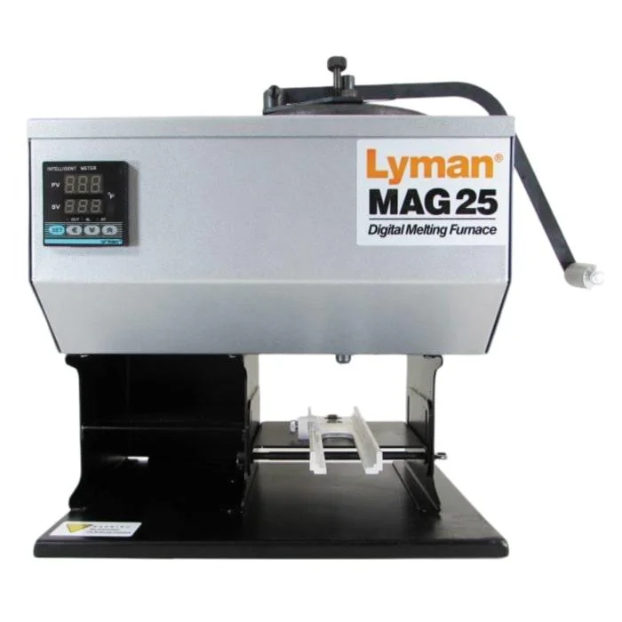 primary-21439 Lyman Mag 25 Digital Electric Furnace, front view with gray housing, control panel and black base