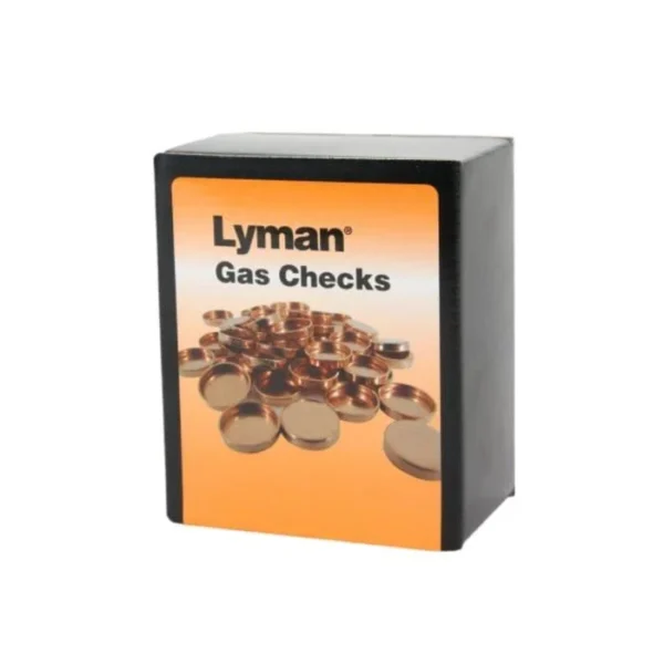 Lyman Gas Checks .45 cal orange and black box shown from the front