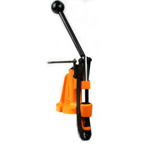 Lyman 4500 Lube Sizer with Heater, orange and black side view with long operating handle