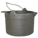 Lyman Lead Pot, gray metal pot with pouring spout and wire handle in front view
