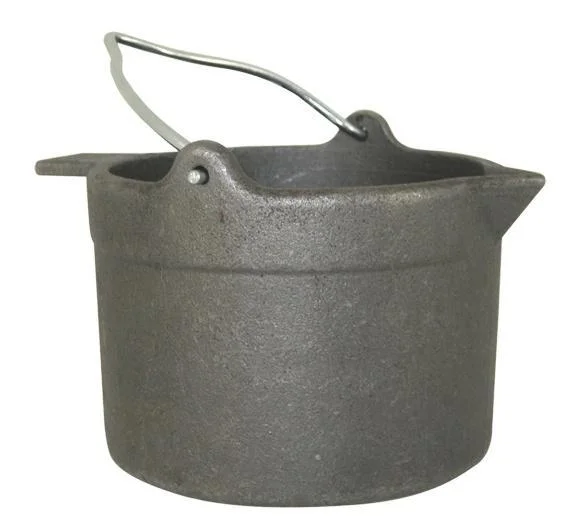 primary-21478 Lyman Lead Pot, gray metal pot with pouring spout and wire handle in front view