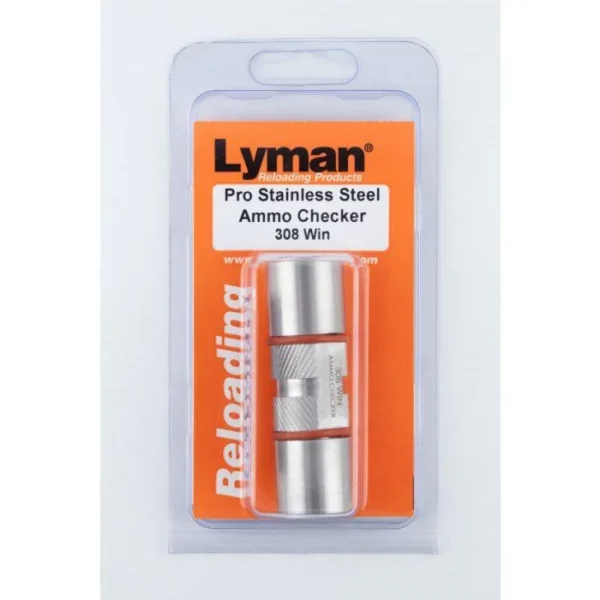 Lyman Pro Stainless Single Ammo Checker in orange retail blister packaging, front view
