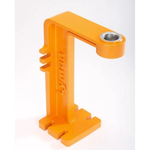 Lyman Brass-Smith Powder Measure Stand, orange angled view with threaded metal opening