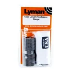 Lyman Case Length/Headspace Gauge, black gauge and white case in orange blister packaging