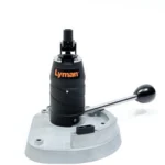 Lyman Accu-Prime Auto-Load Bench Priming Tool, black and silver angled view with long lever handle