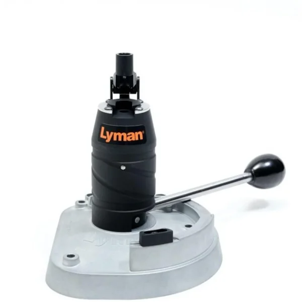 Lyman Accu-Prime Auto-Load Bench Priming Tool, black and silver angled view with long lever handle
