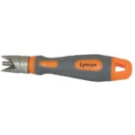 Lyman Outside Chamfer Tool, side view with gray and orange handle and metal cutting head