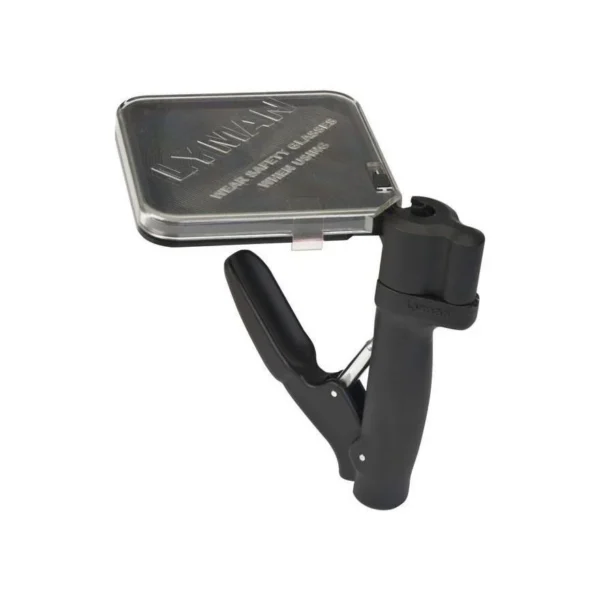 Lyman E-ZEE PRIME Universal Hand Prime Tool, black angled view with tray and lever