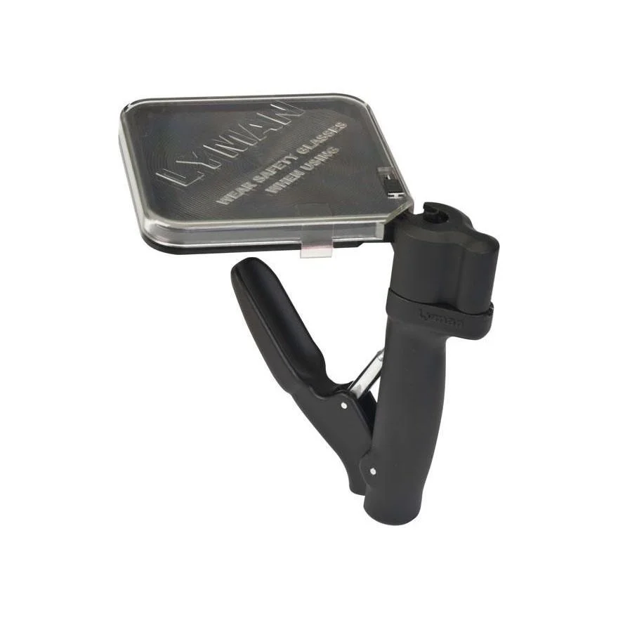 primary-21563 Lyman E-ZEE PRIME Universal Hand Prime Tool, black angled view with tray and lever