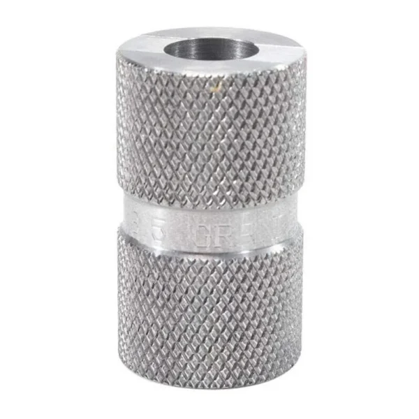 Lyman Case Length/Headspace Gauge 6.5 Grendel, silver knurled cylinder in angled top view
