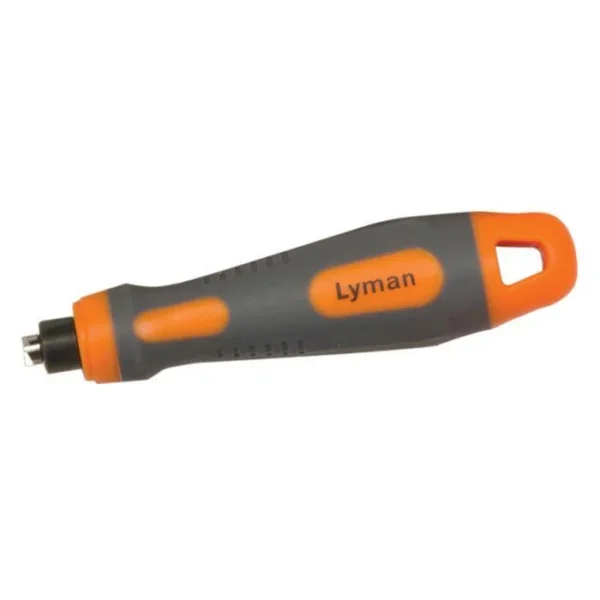 Lyman Pistol Primer Pocket Uniformer - Large, gray and orange handheld tool in side view