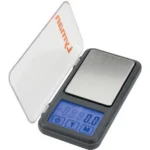 Lyman Pocket Touch 1500 Electronic Reloading Scale Kit, open scale with tray and blue display