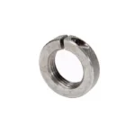 Lyman Split-Loc Die Locking Ring, angled view of silver metal threaded ring with split