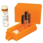 Lyman Case Neck Dipper orange case with upright brushes and white lubricant container