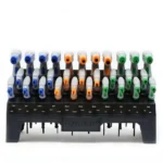 Lyman Heritage T-Handle Hex and Torx Set, front view of multicolour handled tools in black stand