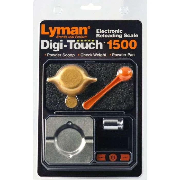 primary-21589 Lyman Digi-Touch Electronic Scale 1500, black retail package with scale and accessories, front view