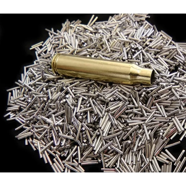 Lyman Rotary Case Stainless Steel Tumbling Media, silver pins with brass cartridge case