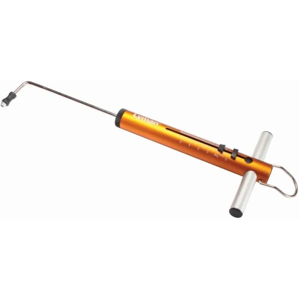Lyman Mechanical Trigger Pull Gauge, orange gauge with metal rod, hook and sliding marker