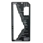 Lyman E-Zee Case Trim Gauge II, front view of black stepped gauge with white markings
