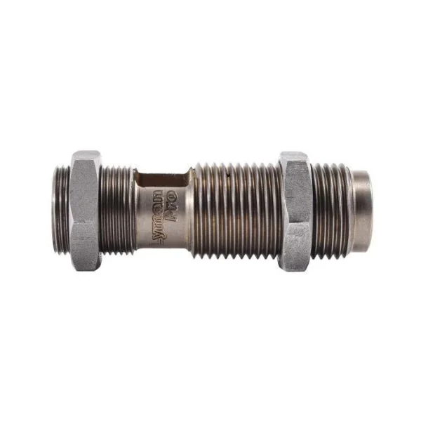 Lyman Trim Die 300 BLK, silver, side view with threaded body and hex nuts
