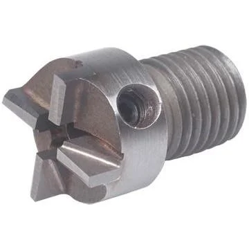 Lyman Carbide Cutter Head, angled close-up of gray metal threaded cutter with toothed face