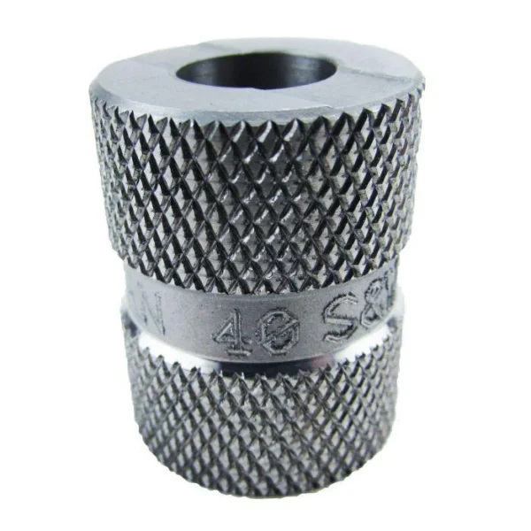 Lyman Case Gauges, angled view of silver knurled cylindrical gauge marked 40 S&W