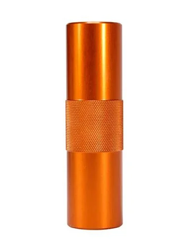 Lyman Ammo Checker, upright orange cylindrical checker with knurled center