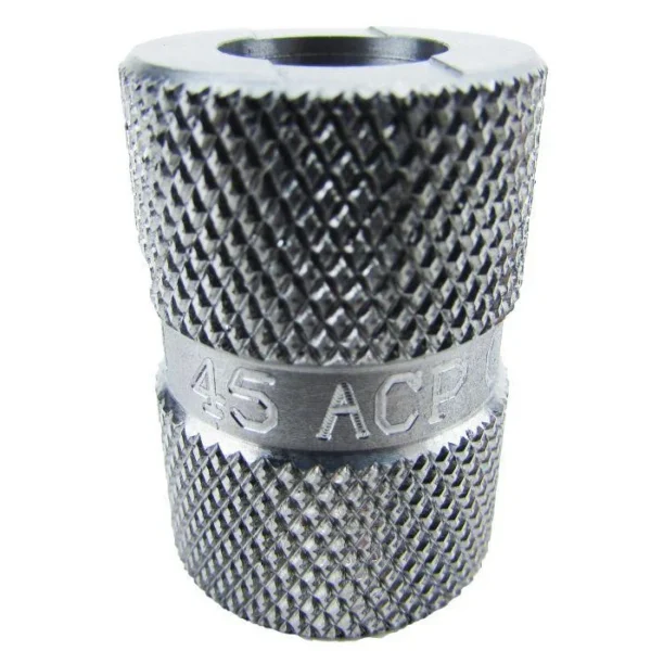 Lyman Case Gauges .45 ACP silver cylindrical gauge with knurled exterior and open top