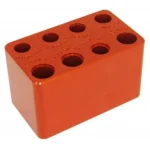 Lyman Ammo Checker Handgun Gauge, orange angled top view with nine cartridge-checking holes