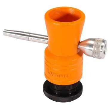 Lyman Brass-Smith Powder Trickler orange body with black base and silver dispensing tube