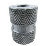 Lyman Pistol Maximum Cartridge Gauges, silver 9mm gauge with knurled exterior and top opening